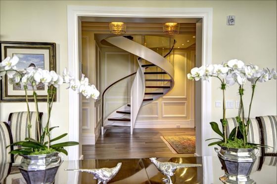 Bande de roulement préfabriquée moderne de noix de balustrade de verre trempé d'escalier en spirale de villa