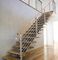 Escalier droit moderne d'acier inoxydable, lisse de place de double d'escalier en bois solide