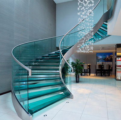 Type commercial incurvé moderne de spirale de grenier d'escalier de verre trempé de LED