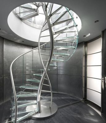 Installation facile préfabriquée d'escalier en spirale d'acier inoxydable avec la balustrade en verre